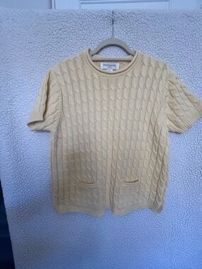 Jones New York Sport Cable Knit Short Sleeve Sweater - Pale Yellow 100%cotton